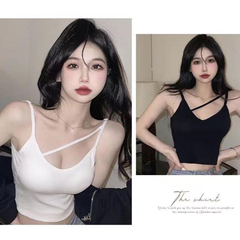 乐天商城 - 吊り帯背心 女性用 かわいい セクシー Vネック 切り替えデザイン 綿素材 接触冷感 軽量 通勤 普段使い 部屋着 ブラック ホワイト 四季 通年 トップス インナー アウター 伸縮性 吸湿速乾 高級感 ビッグシルエット ユニセックス