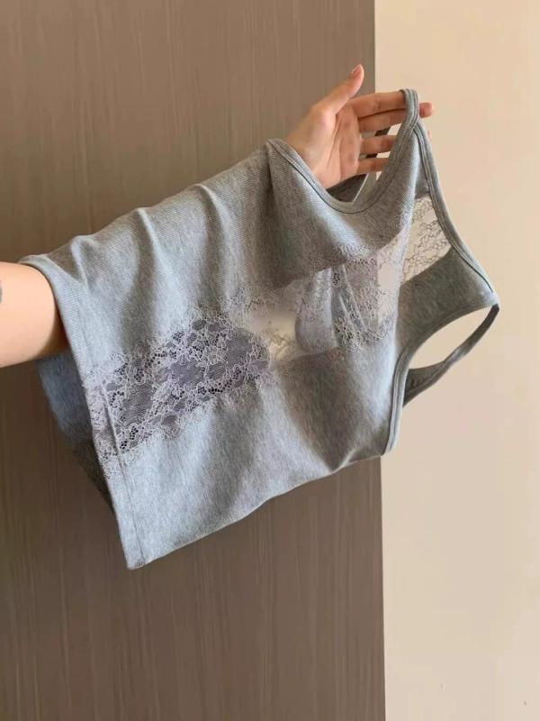 キャミソール 女性用 レイヤード インナー トップス 背中開き デザイン レース 装飾 ショルダーストラップ ポリエステル 素材 微弾性 修身 シルエット 普通丈 グレー ブラック ホワイト 夏 向け かわいい スタイル 日韓 ファッション シンプル 甘