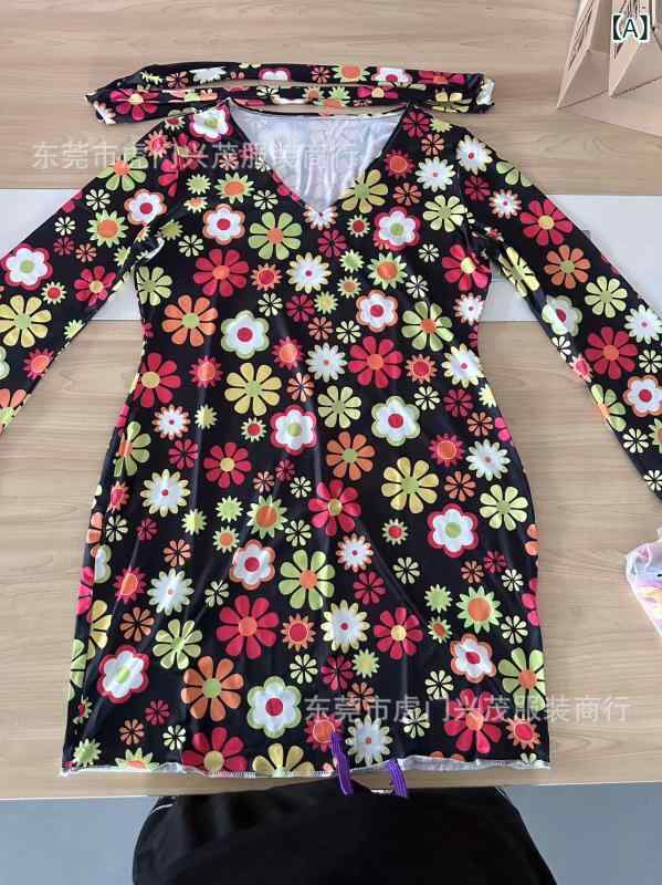 乐天商城 - ワンピース レディース 春夏 かわいい 印花 Aライン ロングドレス Vネック ラッパースリーブ 長袖 ルーズフィット ポリエステル 涼しい 3Dプリント 甘め スタイリッシュ 基本デザイン 夏向け 軽量 かわいいアニメ柄 フレッシュ 女性用