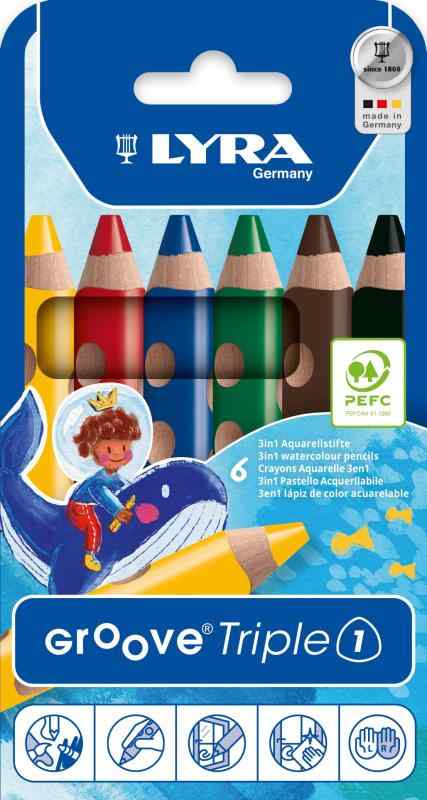 リラ LYRA 文具 色鉛筆 三角グリップ クレヨン 水彩色鉛筆 美しい発色 グルーヴトリプルワン 6色セット