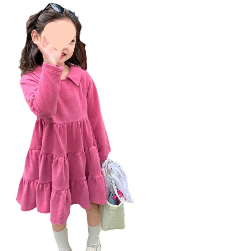 女の子 ワンピース 韓版 春秋 長袖 Aライン かわいい プリンセス スカート 女児 洋気 デザイン ポリエステル 素材 ピンク系 ローズ カラーリング 通学 普段使い 伸縮性 快適 着心地 かわいい スタイル