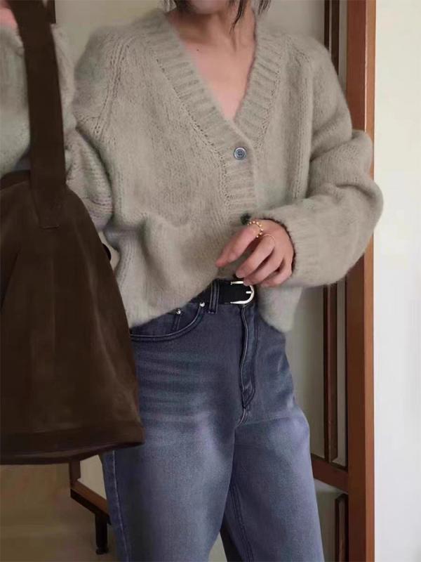 ニットセーター 女性用 春夏 ゆったり 開き ニットトップス 長袖 Vネック ボタン ニットカーディガン 厚手 羊毛 切り替え デザイン ユニセックス 普段使い 軽量 伸縮性 吸湿速乾 ブラック ピンク系 アイボリー ベージュ 秋冬 ウィンター カジュア