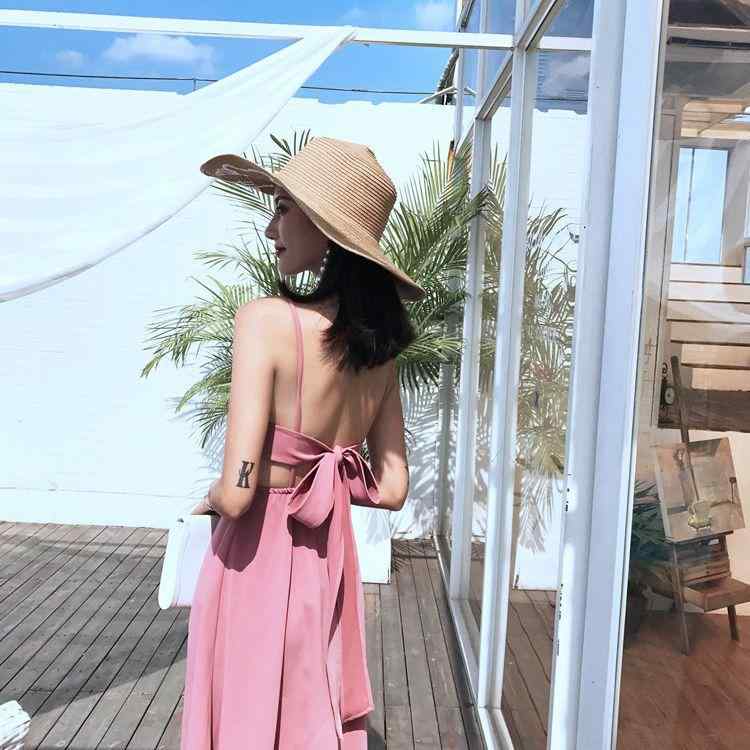乐天商城 - ワンピース レディース 夏 春夏 ビーチ バカンス セクシー ブラック ミッドレングス ロングドレス バックレス 吊り帯 Vネック ノースリーブ ハイウエスト Aライン 切り替え ポリエステル 接触冷感 軽量 吸湿速乾 セットオン プライベート セレブ