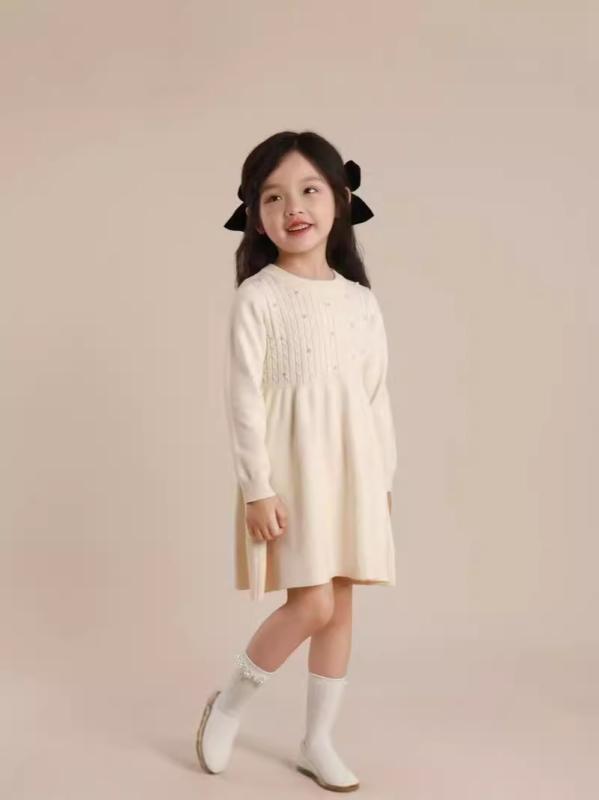 Rakuten - 女児 ワンピース ニット セーター ドレス 秋冬 春季 長袖 長丈 プリンセス かわいい 荷葉辺 スカート 純色 モダール 再生繊維 伸縮性 柔らかい 肌触り 女の子 子供服 中小児 3-8歳 100-140cm 白色 赤 ブラック ピンク 普段使い 通