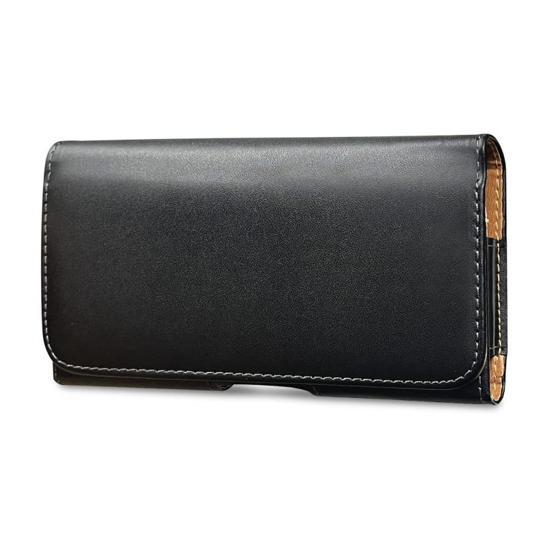 [MONDEOLE] スマホ ベルトケース （ブラック/選べる2サイズ） 携帯ポーチ 横型 ベルト通し付き (5．2～5．5インチ用)