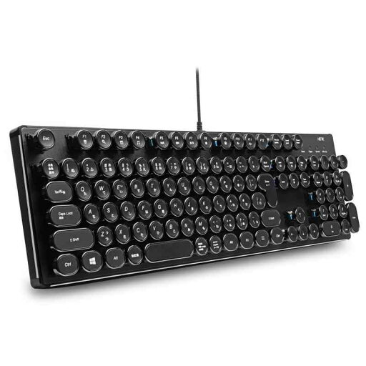 HKW.タイプライター風メカニカルキーボード 青軸 JIS規格 109キー USB有線 日本語キーボード (ブラック) HKW.タイプライター風メカニカルキーボード 青軸 JIS規格 109キー USB有線 日本語キーボード (ブラック)