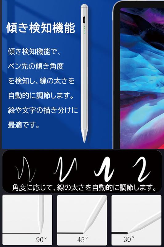 htrahy タッチペン iPad ペン アップルペンシル 2018年～2025年 iPad対応 スタイラスペン Type-C急速充電 残量表示 タブレットタッチペン 傾き感知/磁気吸着/誤作動防止機能対応 超高感度 極細 軽量