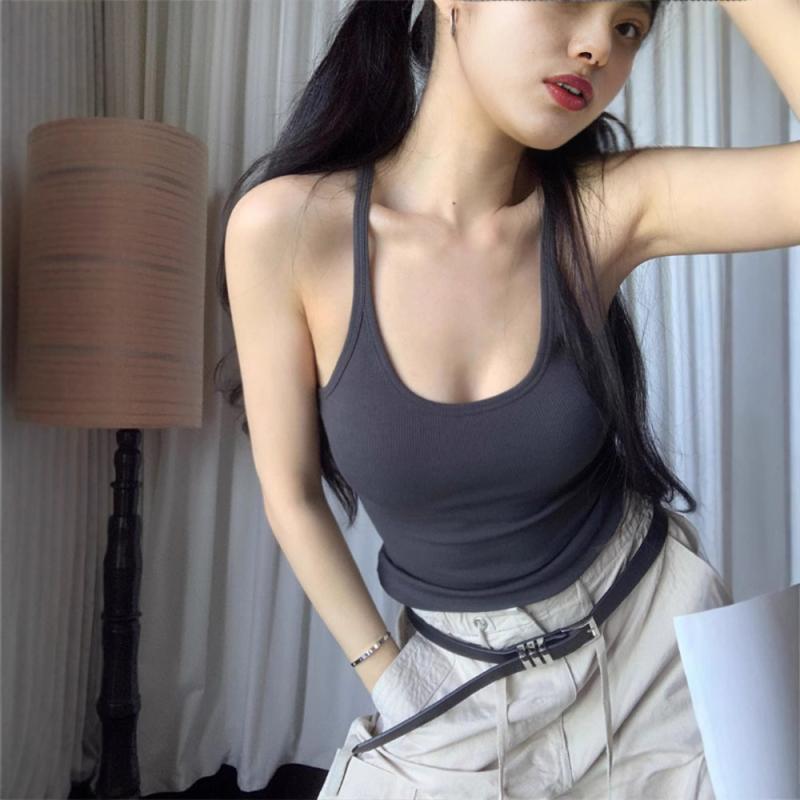 乐天商城 - キャミソール 女性用 夏季 接触冷感 キャミトップス 無袖 修身 短丈 ポロネック 純色 セクシー インナー インナーウェア かわいい 背中美 外穿 スリム トップス ブラウス 白色 ブラック グレー ベージュ 涼しい 吸湿速乾 軽量 伸縮性 再生繊維