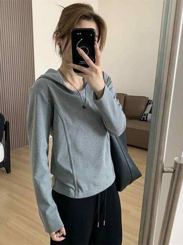 長袖Tシャツ メンズ 春夏 グレー 連帽 切り替え ワイドシルエット 気質 通勤 普段使い 軽量 吸湿速乾 再生繊維 トップス インナー シャツ ブラウス