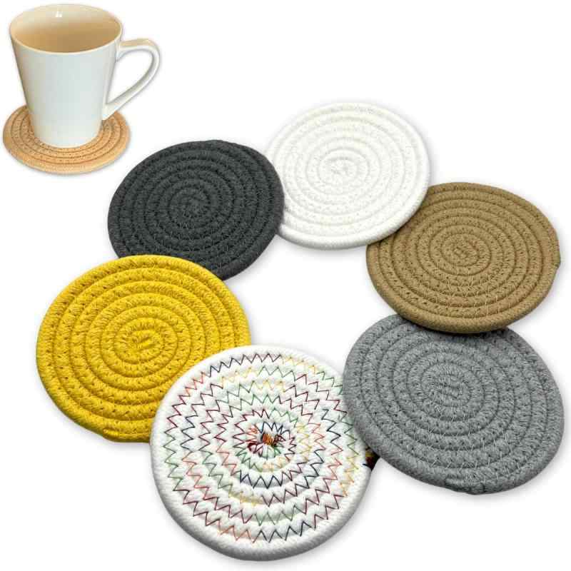 HINH コースター 吸水コースター 天然コットン素材 超吸水 耐熱 6枚セット 直径11cm 断熱パッド 厚手 ..