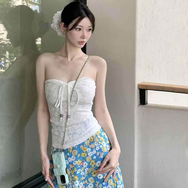 乐天商城 - ワンピース 女性用 春夏 吊り紐 フラワー柄 ショート丈 背心スカート 接触冷感 伸縮性 植物花柄 圧花加工 ノースリーブ 一文字領 中腰 蝶々結び リボン 綿混 ナイロン スパンデックス 白色 ブラック イエロー ブラウン かわいい 軽量 吸湿速乾 通
