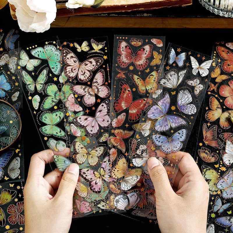 コラージュ 素材 シール フレークシール ステッカー 大量 手帳 おしゃれ 防水 かわいい 花 蝶