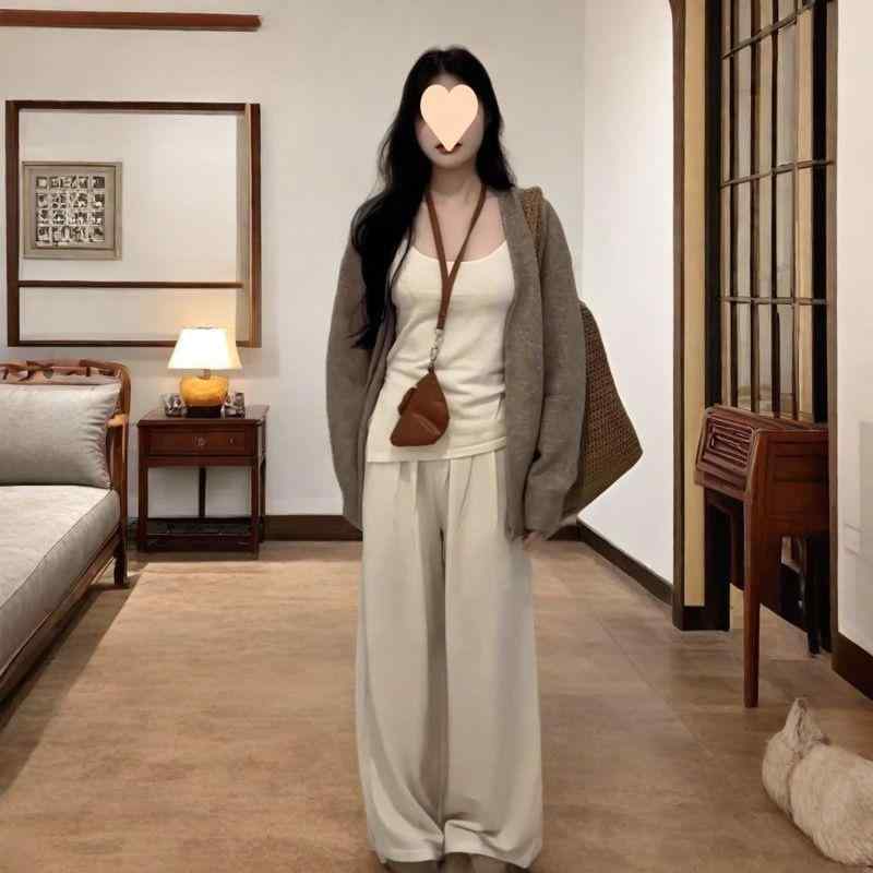 レディース 秋 長袖 セットアップ トップス ロングパンツ 気質 通勤 普段使い カジュアル 切り替え デザイン 軽量 伸縮性 再生繊維 ハイウエスト ビッグシルエット Vネック ブラック ピンク系 アイボリー かわいい 絶美 高級感 独特