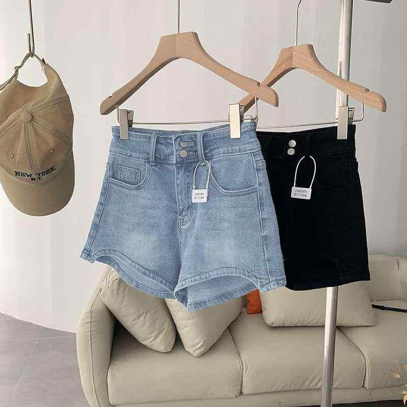Cropped Pants - デニム ショートパンツ 女性用 春夏 高腰 スリムフィット ライトブルー ブラックグレー ブラック 綿 素材 微弾性 直筒型 三分丈 通勤スタイル 気質 カジュアル 軽量 吸湿速乾 伸縮性 ヴィンテージ加工 普段使い アウトドア ハイウエスト ビッグシル
