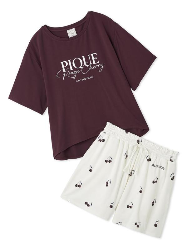 gelato pique(ジェラート ピケ) 【EC】ルージュチェリーレーヨンロゴTシャツ&ショートパンツSETPWCT254364レディース