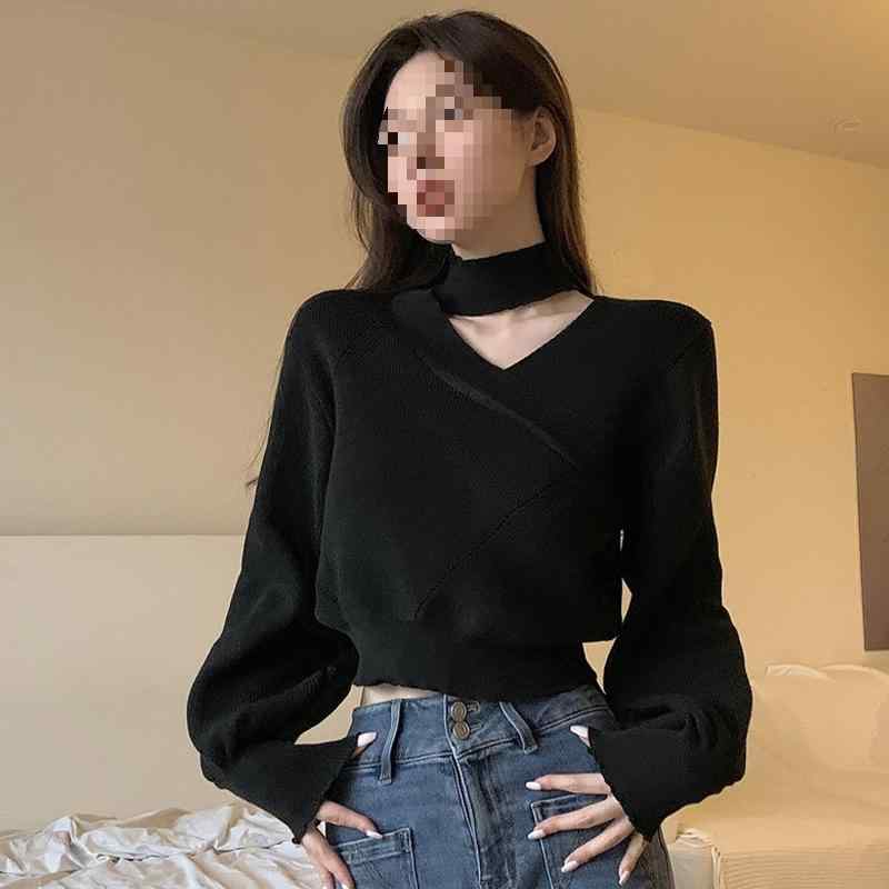 Other - ニット トップス メンズ 秋冬 ロングスリーブ Vネック クロス ハングネック ゆったり ウエストイン ショート丈 ブラック ホワイト レッド カーキ 修身 気質 通勤 針織 セットアップ プルオーバー ミディアム厚 クラシックスリーブ イージースタイル
