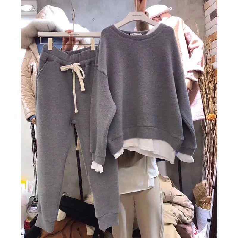レディース スウェット トップス ロングパンツ セット 切り替え デザイン コットン ポリエステル 混紡 長袖 快適 伸縮性 吸湿速乾 グレー ブラック 秋冬 通勤 普段使い アウトドア カジュアル スタイル