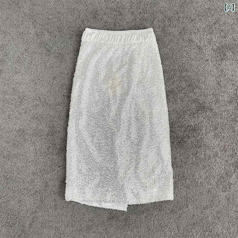 レディース トップス スカート セット 無袖 背心 ワイドシルエット ホワイト シースルー セクシー 亮片 刺繍 デザイン 切り替え 加工 ポリエステル 再生繊維 混紡 素材 軽量 通気性 春夏 シーズン 私服 度假スタイル 気質 優雅 ファッション セ