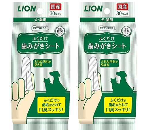 ライオン (LION) ペットキッス (PETKISS) 歯みがきシート ペット用 30枚×2個セット ふくだけ 無香料 犬・猫用 デンタル