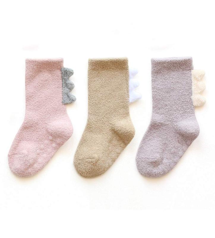 [InSomila] [インソミラ] 恐竜 3足セット キッズ もこもこソックス 子供靴下 ふわふわ 防寒 ルーム靴下 防寒靴下 冬 厚手 可愛い 女の子 男の子 ルーム ベビー 赤ちゃん 滑り止め付き 新生児 通【サイズ】 S:8~10c...