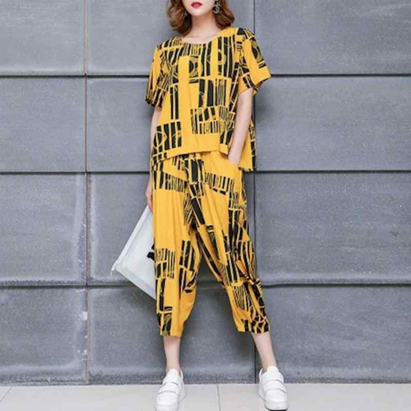レディース 春夏 セットアップ かわいい 印花 トップス ワイド Tシャツ ゆったり ハーレムパンツ 9分丈 ルーズフィット 気質 通勤 普段..