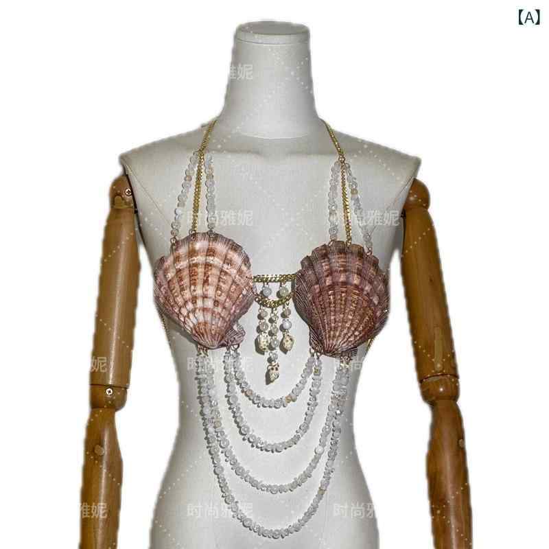 Camisoles - ビキニ トップス レディース かわいい 甘め チェーン ネックレス シェル 胸元 アクセサリー 甘美 スタイル クロスボーダー ファッション 軽量 伸縮性 ピンク系 ブラック アイボリー 夏 春夏 ビーチ プール スイムウェア 女性用 百搭 背心 上衣
