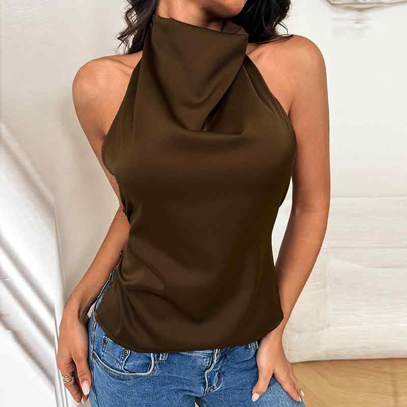 トップス 女性用 セクシー バックレス ハングネック 背心 街頭スタイル かわいい 黒 短丈 修身シルエット 純色 微弾性 ポリエステル 綿混 接触冷感 春夏 普段使い 通勤用 軽量 伸縮性