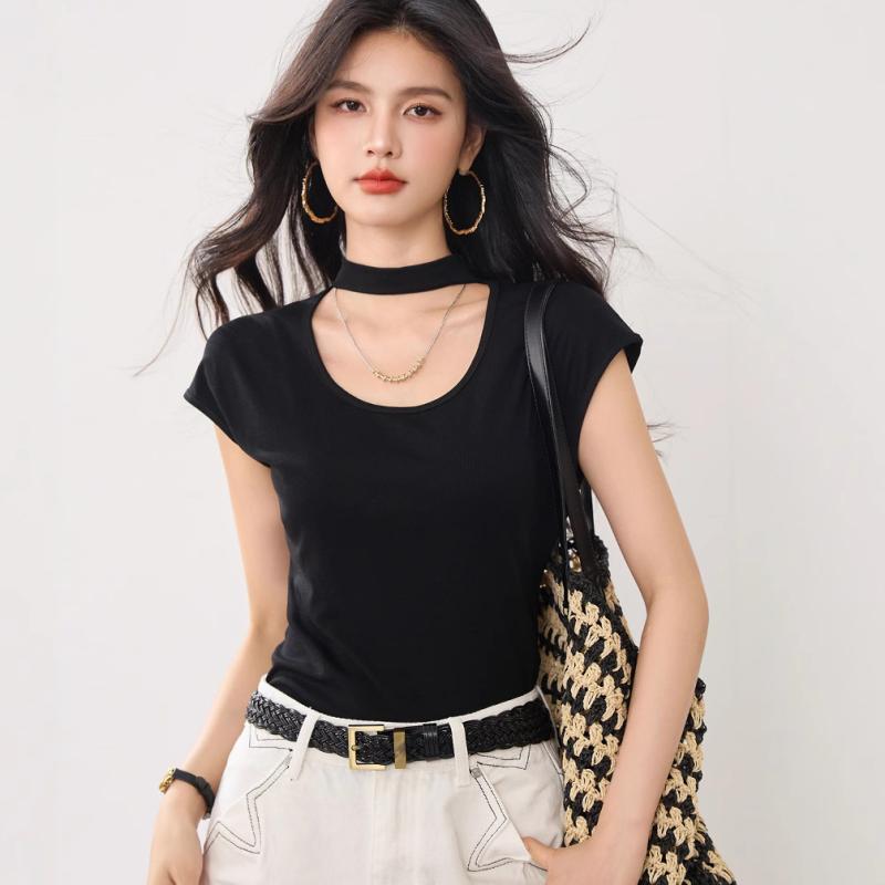 Tシャツ レディース 夏 黒 綿 接触冷感 短袖 丸首 修身 気質 通勤 普段使い 軽量 吸湿速乾 切り替え ビッグシルエット Vネック ハイウエスト アイボリー ピンク系 秋冬 ウィンター サマー アウトドア 部屋着 カジュアル 伸縮性 高級感 再生繊