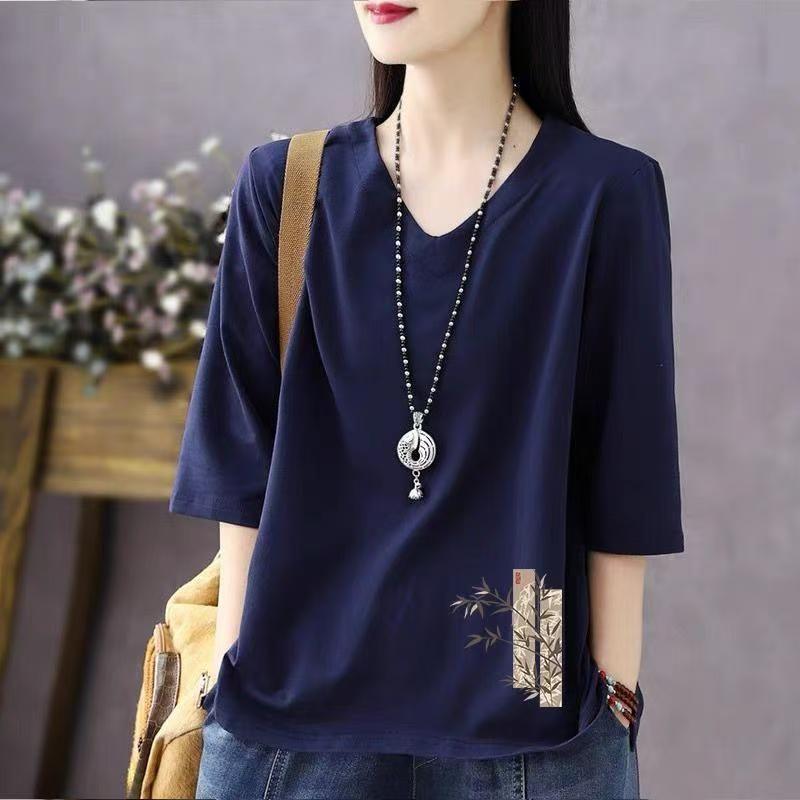 Tシャツ 女性用 短袖 夏 接触冷感 トップス ワイドシルエット ゆったり シンプル かわいい 竹柄 花柄 白色 ブラック ネイビー オレンジ 都市風 通勤 吸湿速乾 再生繊維 アクリル ストレッチ ハンギングネック 梭织 普通丈 気質 スタイル 軽量