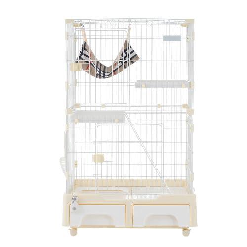 BTM 猫 ケージ キャットケージ 2段 猫トイレ付 キャスター付 ハンモック付 猫ゲージ おしゃれ キャットハウス ネコ ハウス 多段 留守番 保護 脱走防止 多頭飼い 多頭 スチール ペットケージ