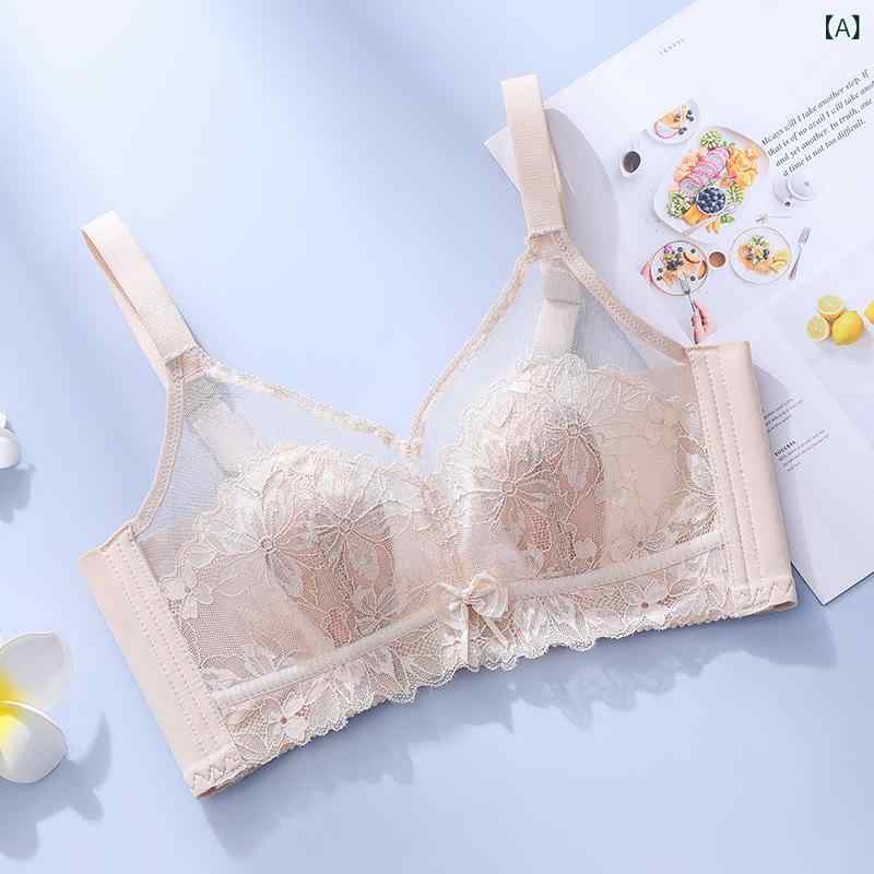 ブラジャー 女性用 大胸対応 夏用 超薄型 調整型 副乳収納 無ワイヤー 集める 無痕 透気 上托 美背 吸汗 快適 サイド収納 薄模杯 コットン レース ミルクコーヒー ジンジャー グリーン ブラック 仙女風 軽量 伸縮性 接触冷感 再生繊維 ニット fork-br-10709206 フォークBR パッケージ画像