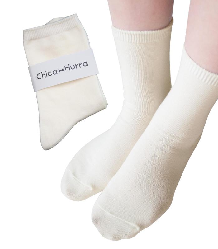 [Chica Hurra] レディースソックス 靴下 23-25cm 同色 2足セット 日本製クルーソックス