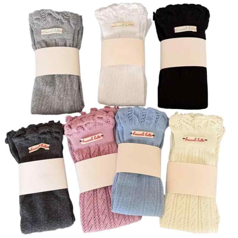 [Eukkis] レッグウォーマー 綿生地 通気性メッシュ 足首保温 冷房対策 フリルハイソックス Y2Kルーズソックス ケーブル編みニット 柔らか肌触り