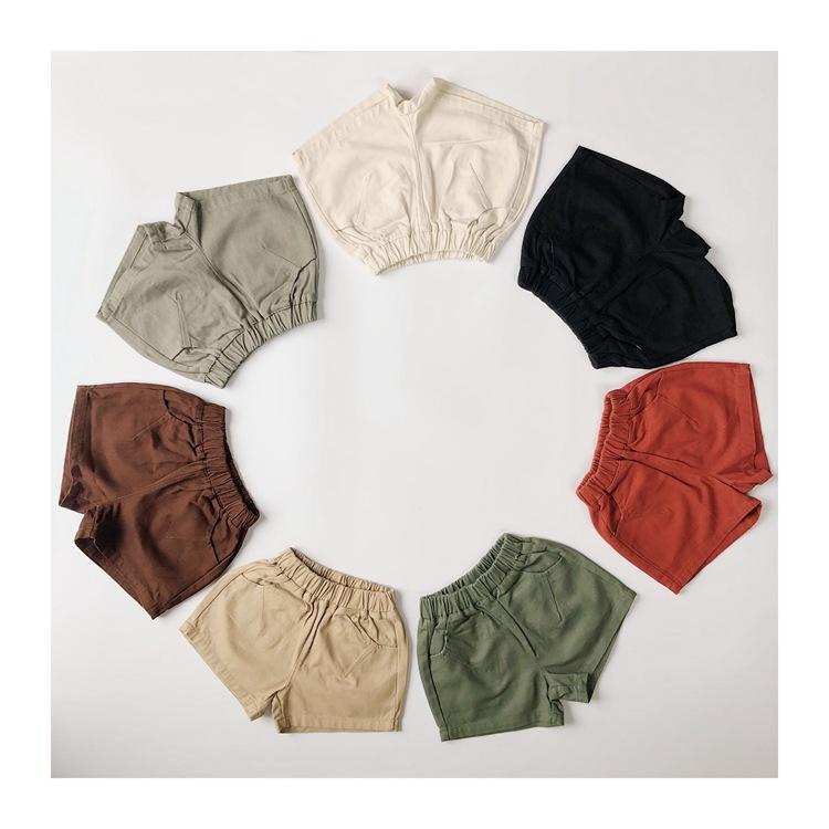 Long-Trousers, Trousers - キッズ 男女兼用 短パン 春夏 コットン 100% 接触冷感 柔軟素材 糖果カラー 七色展開 黒 ミルクホワイト カーキ ミリタリーグリーン モスグリーン ダークブラウン ルビーレッド 高腰 開脚式 日常着 軽量 通気性 速乾 3〜8歳 80〜140cm