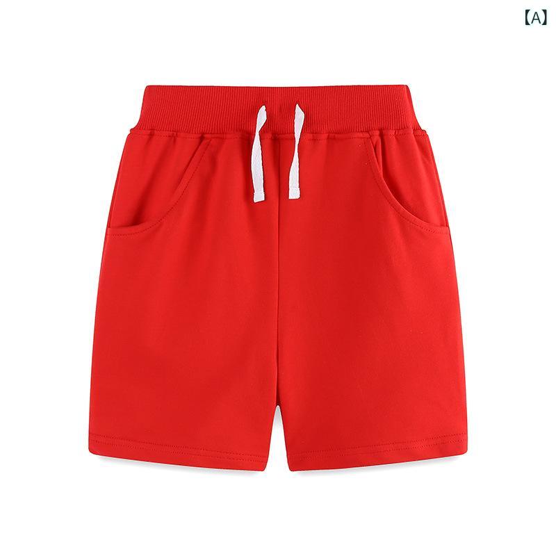 Long-Trousers, Trousers - キッズ 男の子 夏用 運動パンツ 半袖 コットン 100% 純色 柔らかい 生地 ゆったり シルエット 伸縮性 吸湿速乾 ミドルウエスト ゴム 腰回り 普段使い 遊び着 アウトドア 欧米風 トレンド スタイル 3-8歳 対応 軽量 快適 フィット