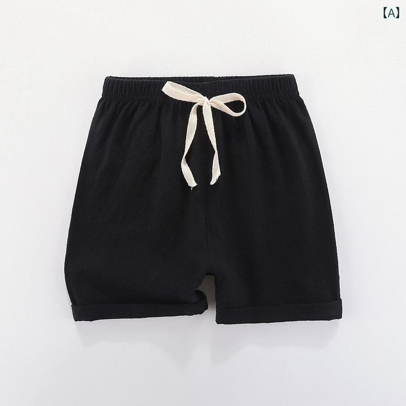 Long-Trousers, Trousers - キッズ コットンリネン ショートパンツ 男の子 女の子 ユニセックス 休闲 韓国風 ソリッドカラー スポーツ ワイド ファッション ハーレム ホットパンツ 伸縮性 吸湿速乾 ミッドライズ ドローストリング ブラック ベージュ ネイビー ライトイエロー ラ