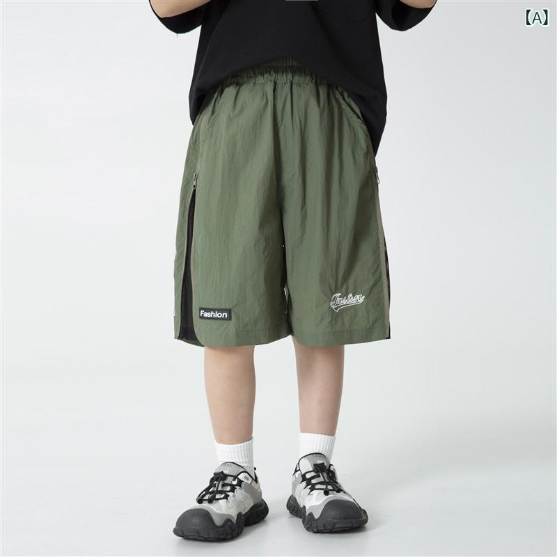 キッズ 男の子 夏用 5分丈パンツ ハーフパンツ 中間丈 休闲 ニット ナイロン 100% 柔らかい 緑 ネイビー 潮風 スタイル ミッドライズ 伸縮性 吸湿速乾 通気性 普段使い 遊び着 軽量(4.0)