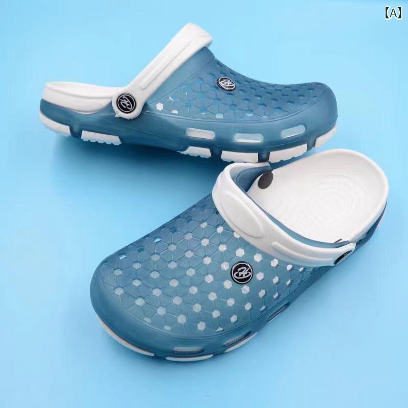 メンズ 洞洞靴 包頭 防水 防滑 耐磨 透気 軽量 PVC 素材 夏 ビーチサンダル 網目デザイン ソフトソール ブルー グリーン カジュアル 屋外 親子 注塑加工 普通厚 2018年モデル セットトゥ スライドオン ビッグホール ビーチシューズ フィッ