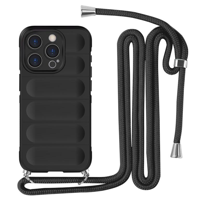 iPhone 15 用 ケース ネックストラップ 耐衝撃 肩掛け 斜めかけ 首掛け 縄掛け カバー iPhone 15 スマホケース シリコン TPU ストラップ付き 軽量 長さ調整可能 取り外し可能 指紋防止 落下防止 衝