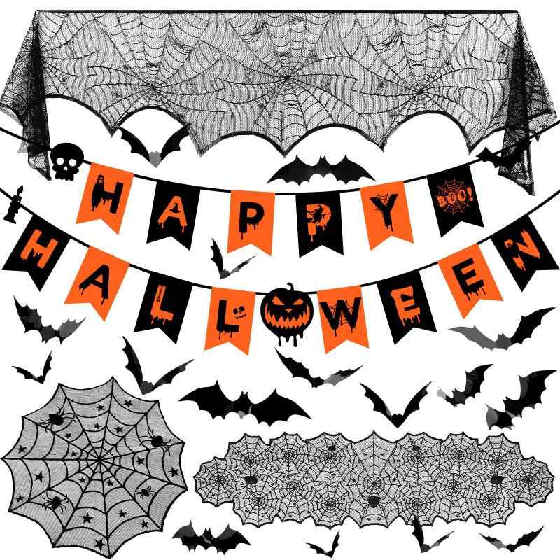 METBOU ハロウィン テーブルクロス 64点セット ハロウィン 飾り テーブルランナー 蜘蛛の巣 ハロウィン..