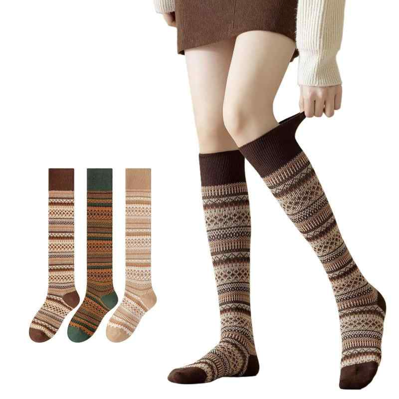[Lifemaster] ハイソックス レディース 靴下 3足セット あったか 寝る時 おしゃれ 着圧ソックス 22-25cm ニーハイソックス 厚手 秋 冬 女性用 防寒 綿 ギフト