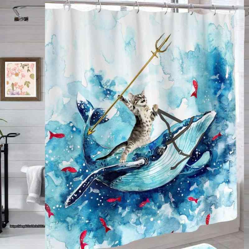 シャワーカーテン 猫 防水 防カビ 洗える 目隠し 可愛い ユニットバス お風呂カーテン バス用品 海 小..
