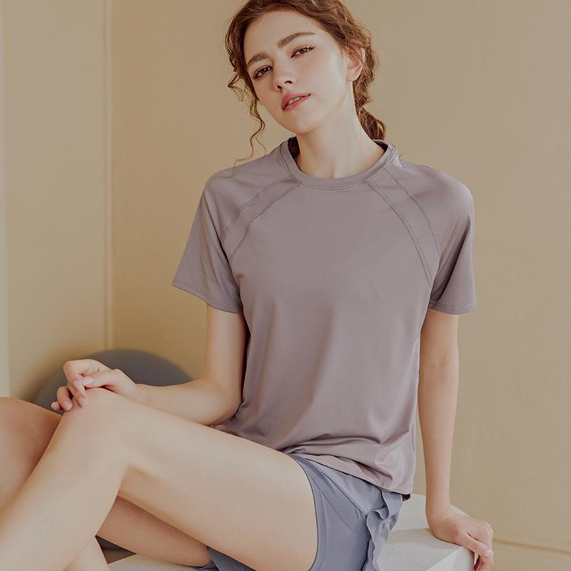 レディース 速乾 短袖 Tシャツ トップス ヨガウェア 透気性 ランニング フィットネスウェア スリム 夏用 春夏 秋冬 通年 ポリエステル スパンデックス ストレッチ 香芋紫 アップルグリーン ブラック ブルー グレー