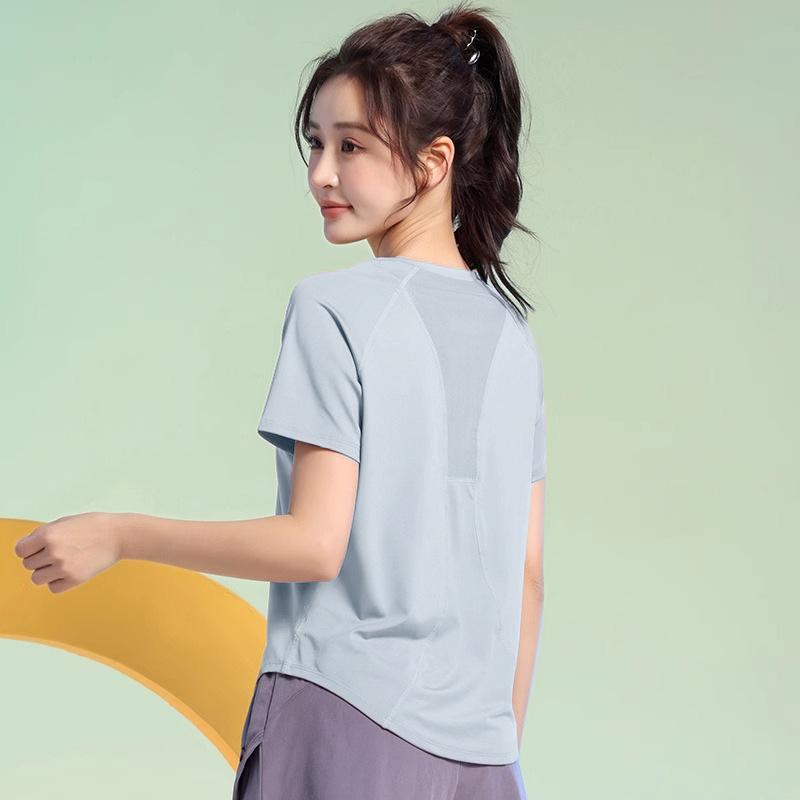 レディース ランニング セットアップ トップス ショーツ 長ズボン 夏用 透気性 速乾 伸縮性 接触冷感 ポリエステル 綿混 短袖 Vネック ゆったり フィットネス ヨガ ウェア ホワイト ライトブルー ピンク系 グリーン系 グレー ブラック パープル