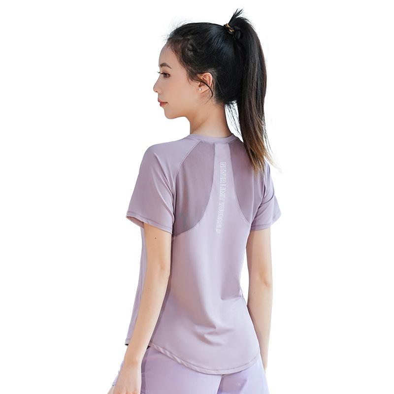 レディース トップス ランニング シャツ 女性用 フィットネスウェア メッシュ 透気性 コットン 再生繊維 接触冷感 短袖 Tシャツ ブラック ホワイト 紫 グレー ピンク 夏 春夏 トレーニング ヨガ 服 伸縮性 吸湿速乾 軽量 アクティブウェア カジ