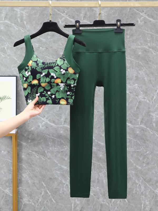 レディース スポーツブラ ヨガウェア セット 高強度 バックデザイン 防震 ランニング 集め上げ 防下垂 フィットネス トレーニング 無袖 トップス 束腿 ボトムス 伸縮性 吸湿速乾 ポリエステル ナイロン 春夏 ブルー系 レッド系 パープル系 グリーン