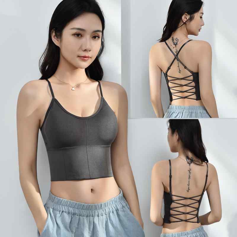 女性用 吊り紐 インナー 無ワイヤー 細肩紐 クロスバック チューブトップ タンクト...