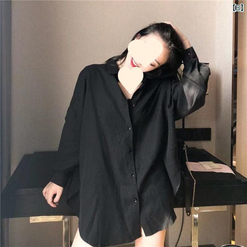 シャツ 女性用 長袖 春 春夏 トップス ブラウス ゆったり 韓国風 ストリート 普段使い 通勤 気質 都市 快適 休日 スタイル 復古 ストライプ 柄 開襟 ボタン シャツカラー ポリエステル 繊維 吸湿速乾 軽量 伸縮性 白 黒 紺 ストライプ 白