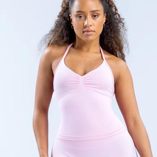 レディース ヨガ セット ハンギングネック タンクトップ タイト フィット 女性用 無袖 トップス レギンス セット ニット ナイロン 素材 吸湿速乾 透気性 伸縮性 軽量 夏 春夏 秋 フィットネス ランニング サイクリング トレーニング ウェア ピン