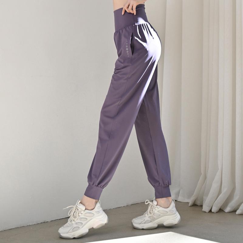女性用 ヨガウェア ランニング セット トップス ショートスリーブ ロングパンツ 吸湿速乾 接触冷感 軽量 通気性 耐久性 紫 コーヒー ブルー ブラック グレー 夏 春夏 フィットネス アクティブウェア スポーツ セットアップ 伸縮性 コットン調 ポリ